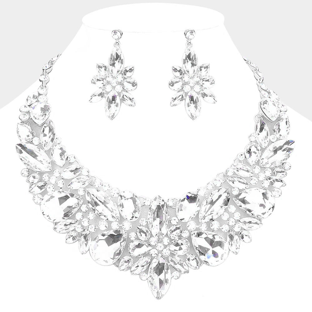 Clear Multi Stone Evening Necklace Set | Statement Jewelry | Special Occasion Crystal  Necklace