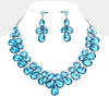 Aqua Crystal Teardrop Cluster Prom Necklace   | Pageant Necklace