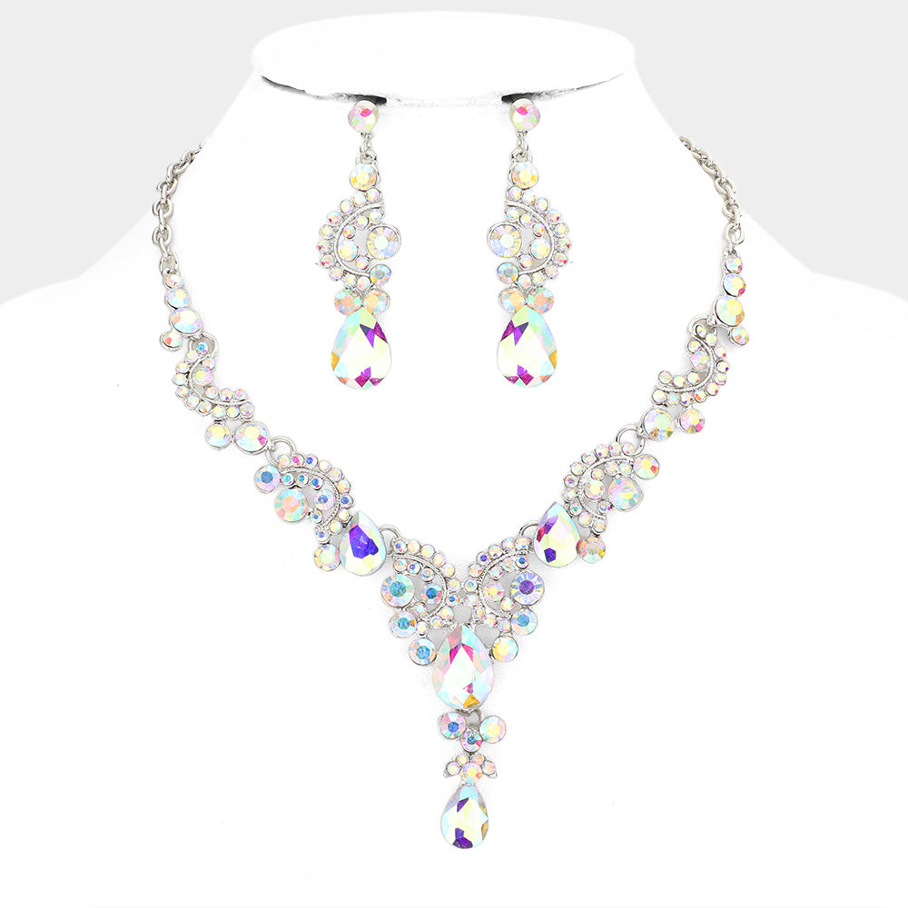 AB Teardrop Stone Prom Necklace Set | Statement Jewelry