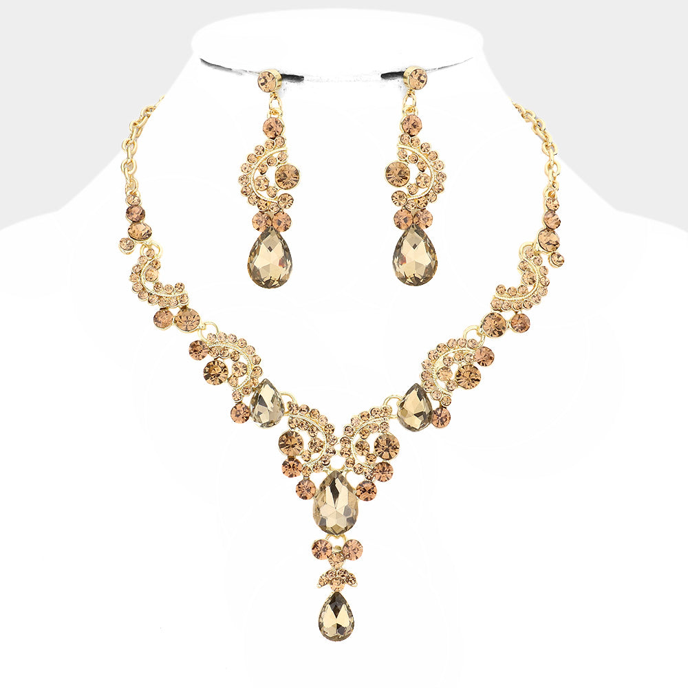 Light topaz Teardrop Stone Prom Necklace Set  | Statement Jewelry