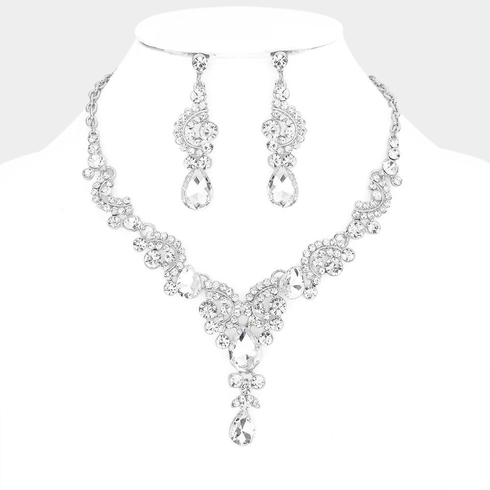 Clear Teardrop Stone Prom Necklace Set  | Statement Jewelry