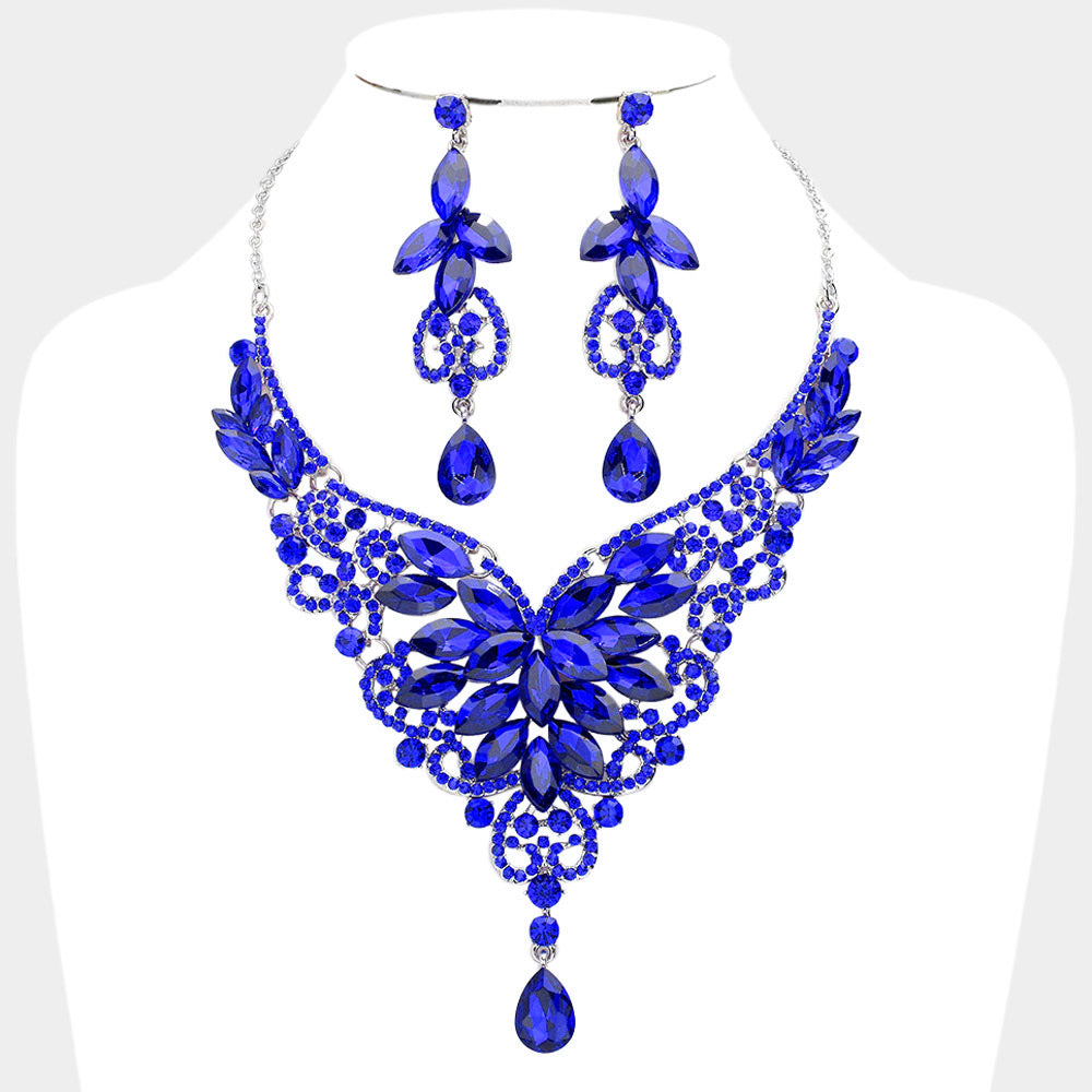 Sapphire Crystal Mix Stone Statement Necklace Set | Evening Necklace Set