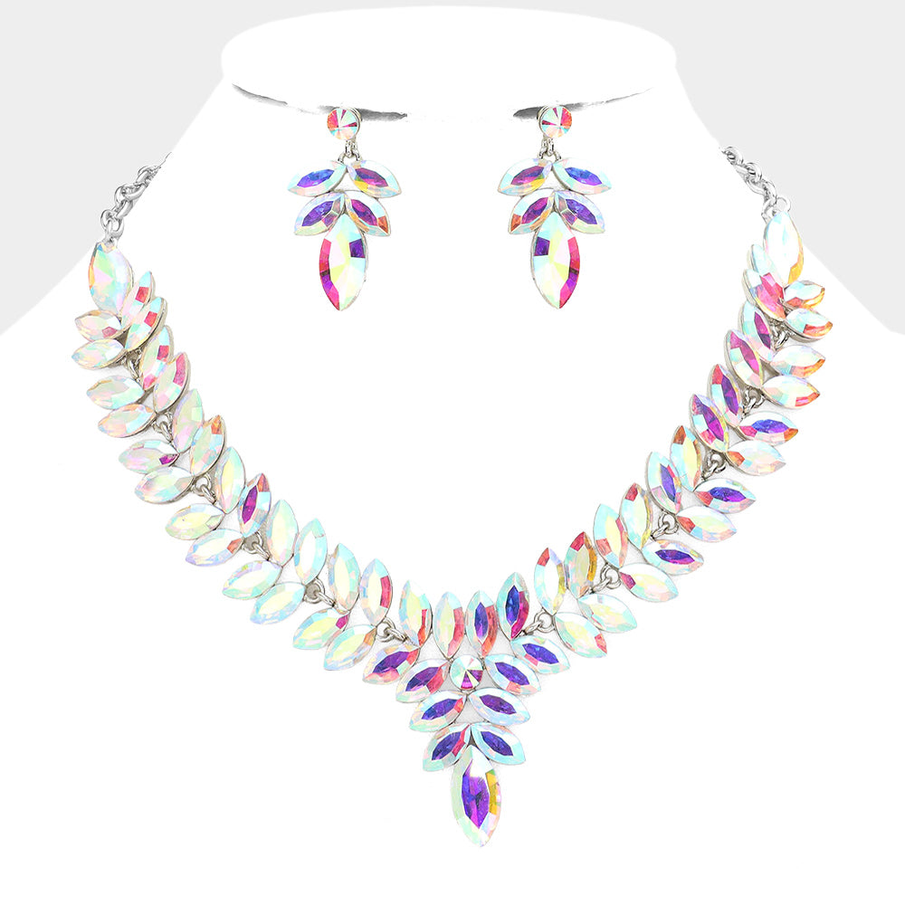 AB Marquise Stone Cluster Pageant Necklace Set | Evening Necklace Set