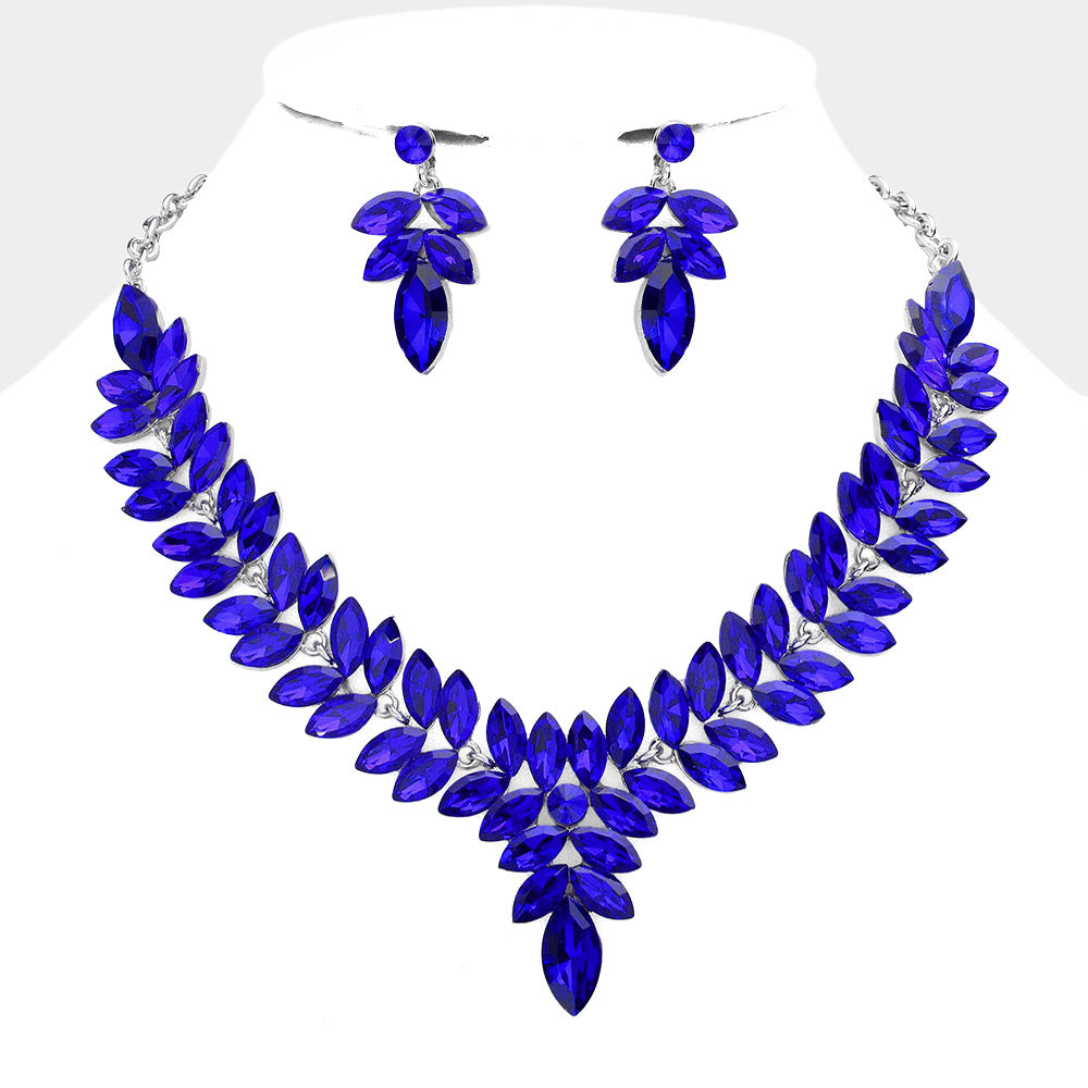 Sapphire Marquise Stone Cluster Pageant Necklace Set | Evening Necklace Set