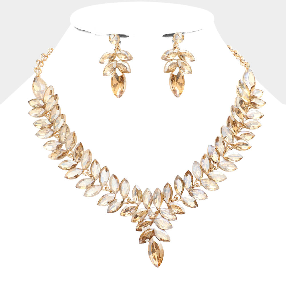 Light Topaz Marquise Stone Cluster Pageant Necklace Set  | Evening Necklace Set