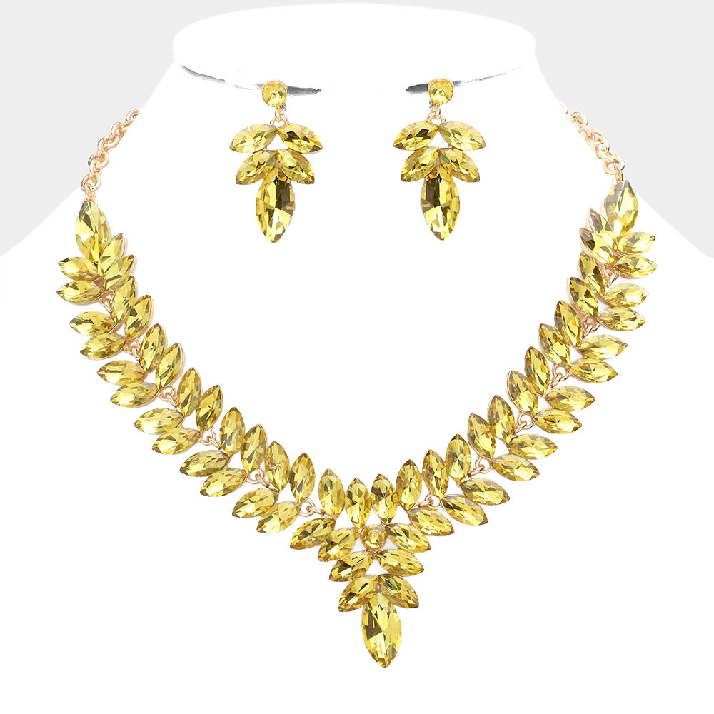 Yellow Marquise Stone Cluster Pageant Necklace Set  | Evening Necklace Set