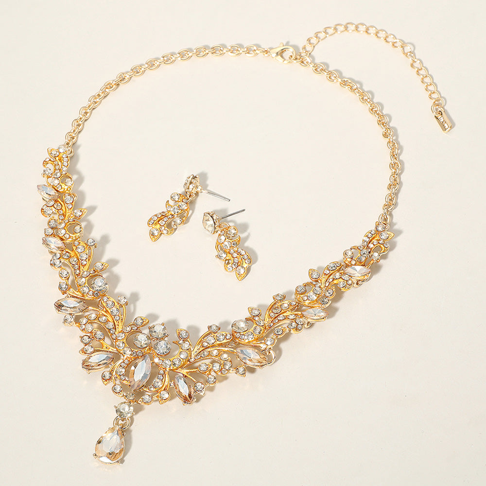 Light Topaz Assorted Stone Cluster Prom Necklace Set | Light Topaz Evening Necklace Set
