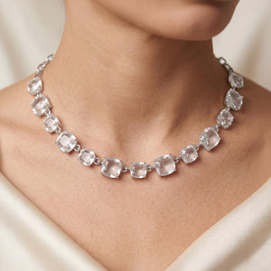 Clear Cushion Square Stone Link Pageant Necklace | Prom Necklace |  596040