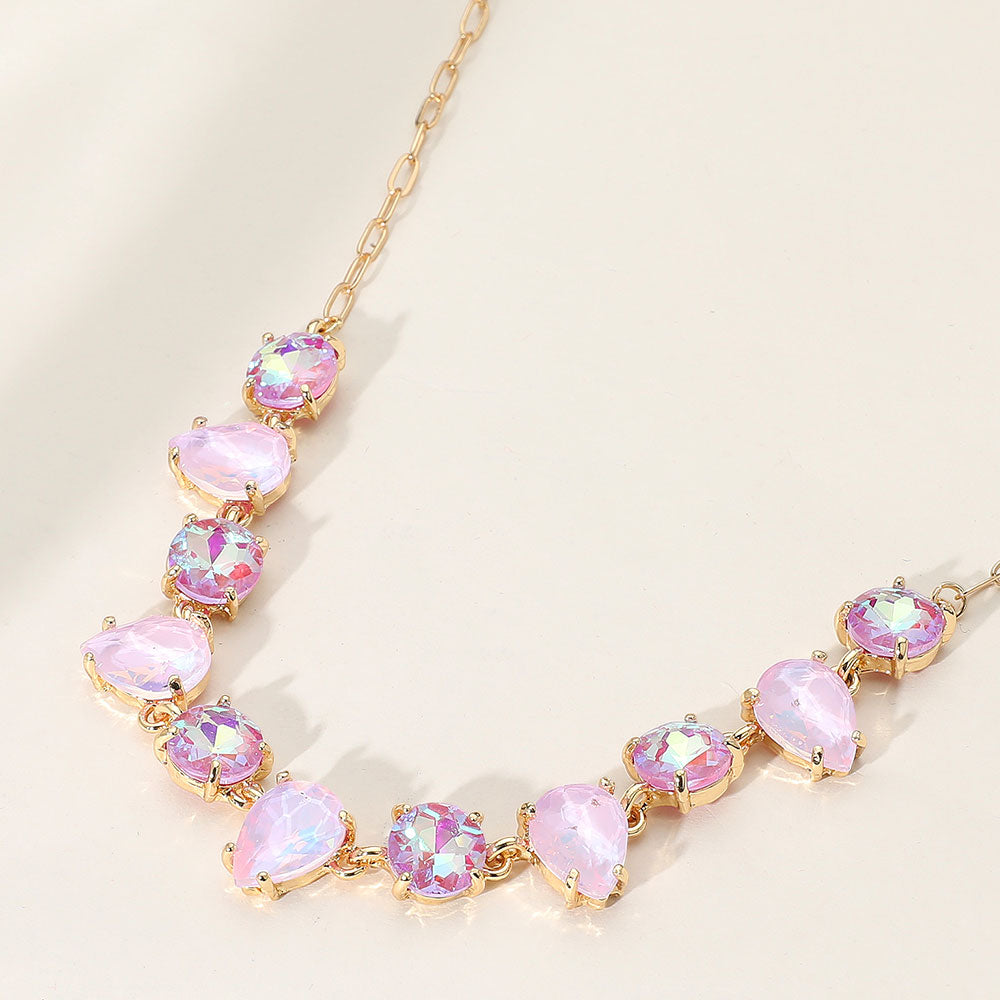 Multi-Color Lavender Round and Teardrop Stone Fashion Necklace | Multi Shades of Lavender Evening Necklace