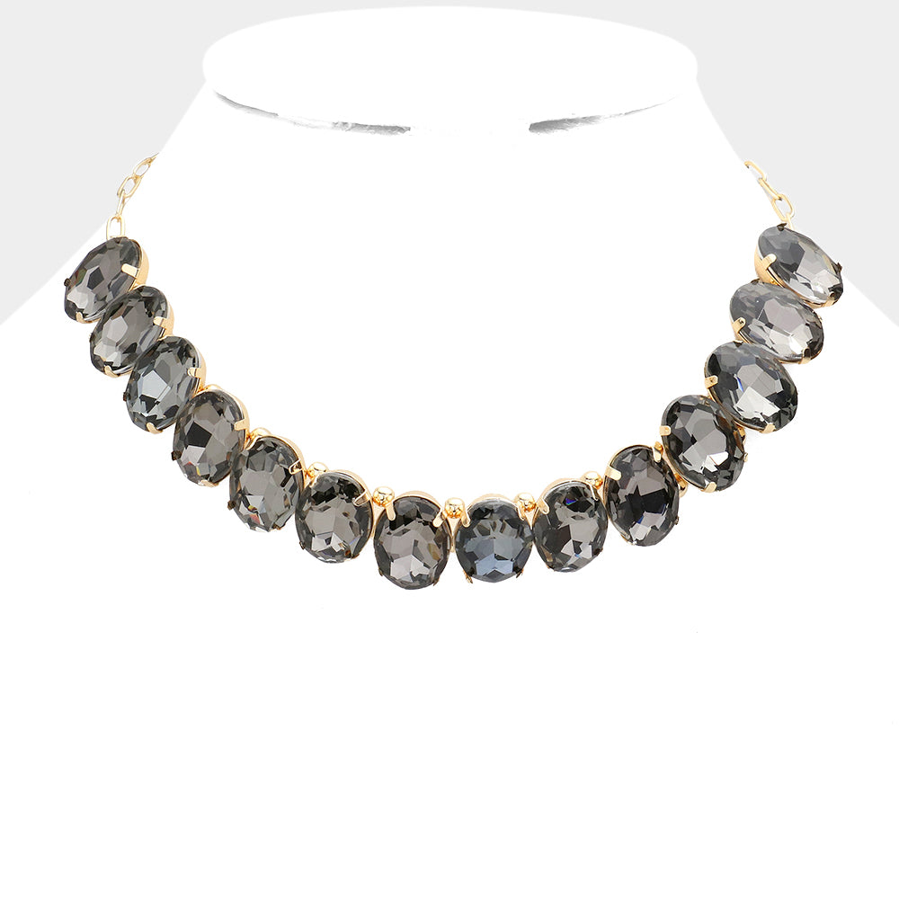 Black Diamond Oval Stone Pageant Necklace | Evening Necklace