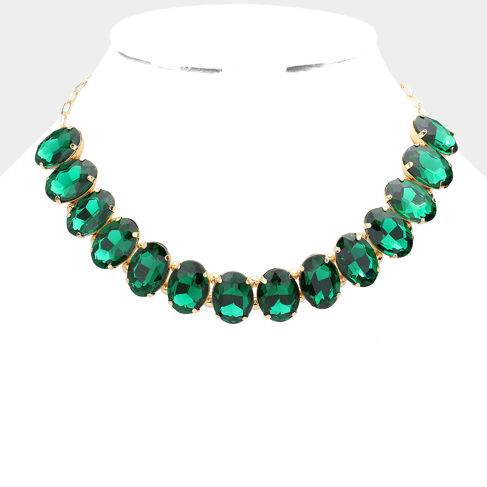 Emerald Oval Stone Pageant Necklace | Evening Necklace