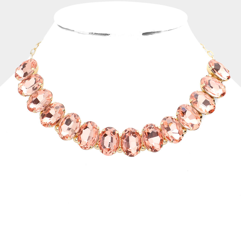 Peach Oval Stone Pageant Necklace | Evening Necklace