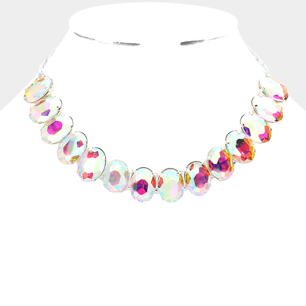 AB Oval Stone Pageant Necklace | Evening Necklace