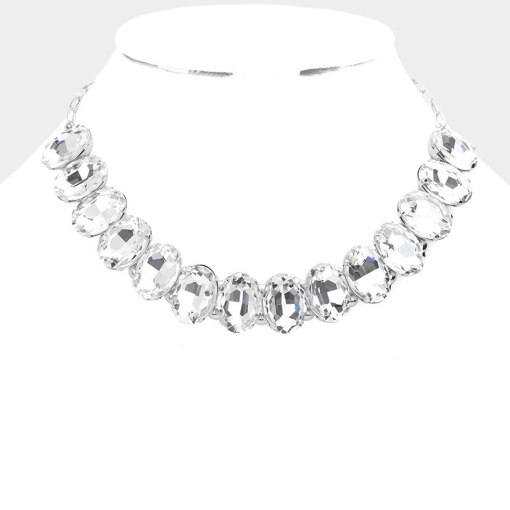 Clear Oval Stone Pageant Necklace | Evening Necklace