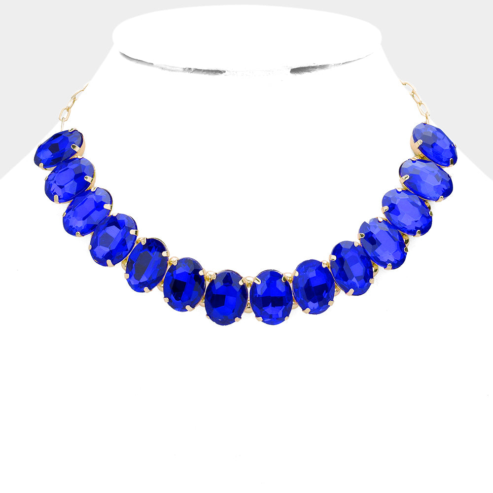 Sapphire Oval Stone Pageant Necklace  | Evening Necklace
