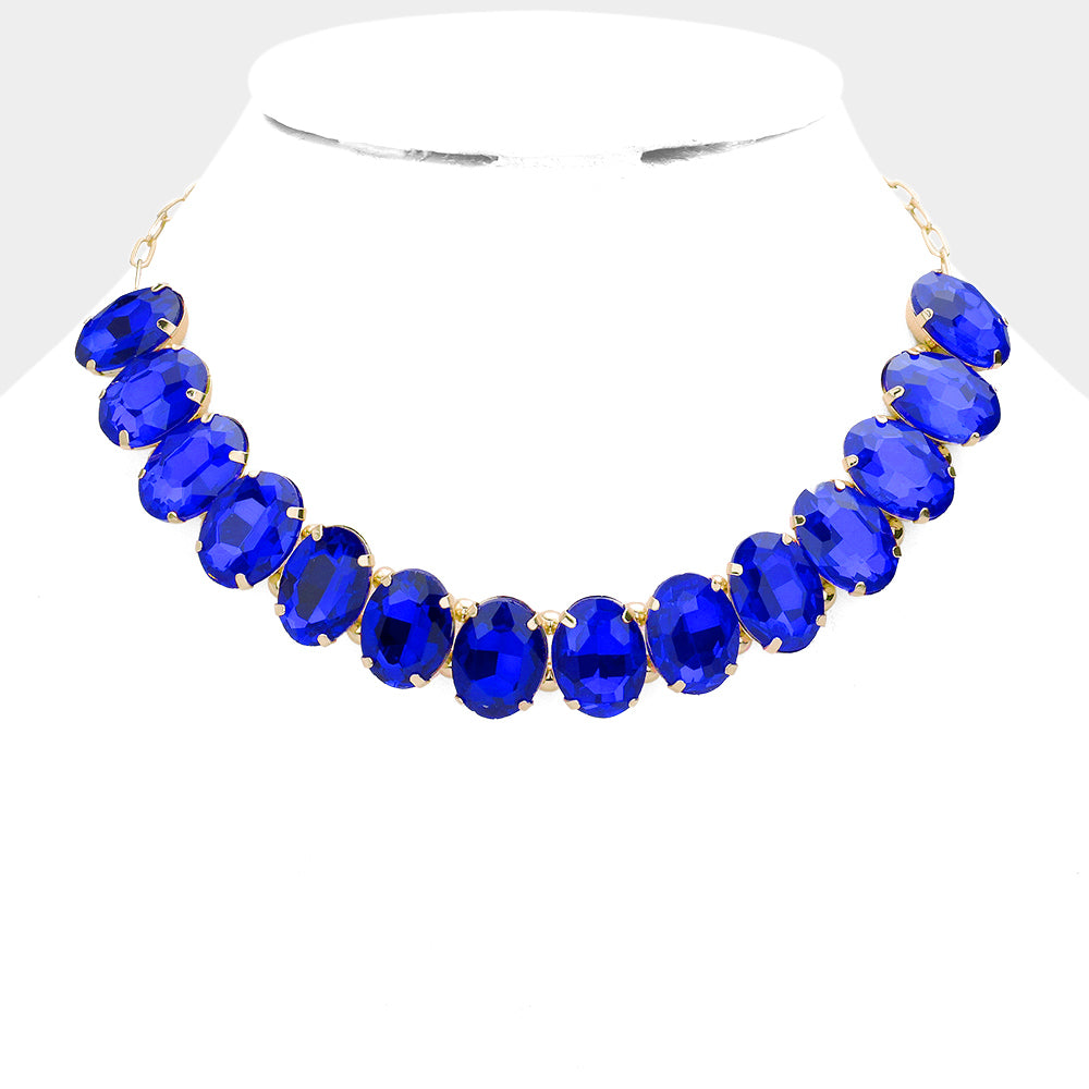 Sapphire Oval Stone Pageant Necklace  | Evening Necklace 