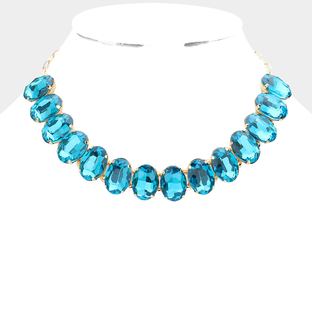 Turquoise Oval Stone Pageant Necklace | Evening Necklace
