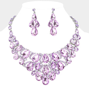Violet Crystal Teardrop Cluster Pageant Necklace  | Statement Necklace | 602696