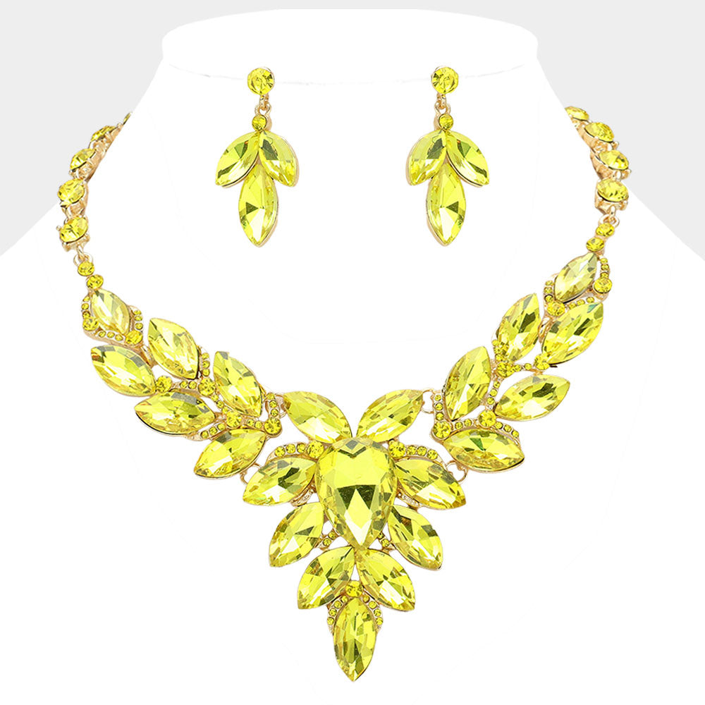 Yellow Teardrop Center and Marquise Stone Prom Necklace Set | Special Occasion Necklace Set