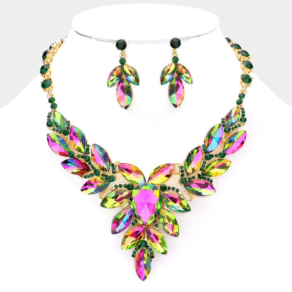 Multi-Color Teardrop Center and Marquise Stone Prom Necklace Set | Special Occasion Necklace Set