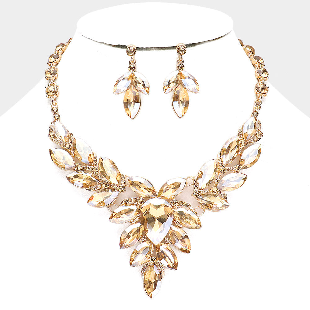 Gold Teardrop Center and Marquise Stone Prom Necklace Set | Special Occasion Necklace Set