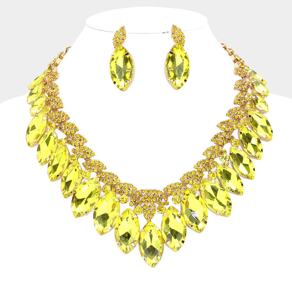Yellow Crystal Marquise Stone Statement Necklace