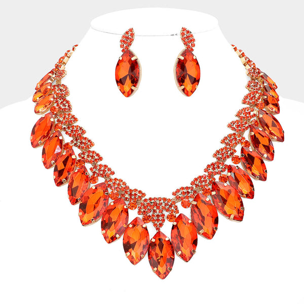 Orange Crystal Marquise Stone Statement Necklace | L&M Bling - lmbling 