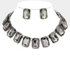 Black Diamond Crystal Emerald Cut Stone Link Statement Necklace | Homecoming Jewelry