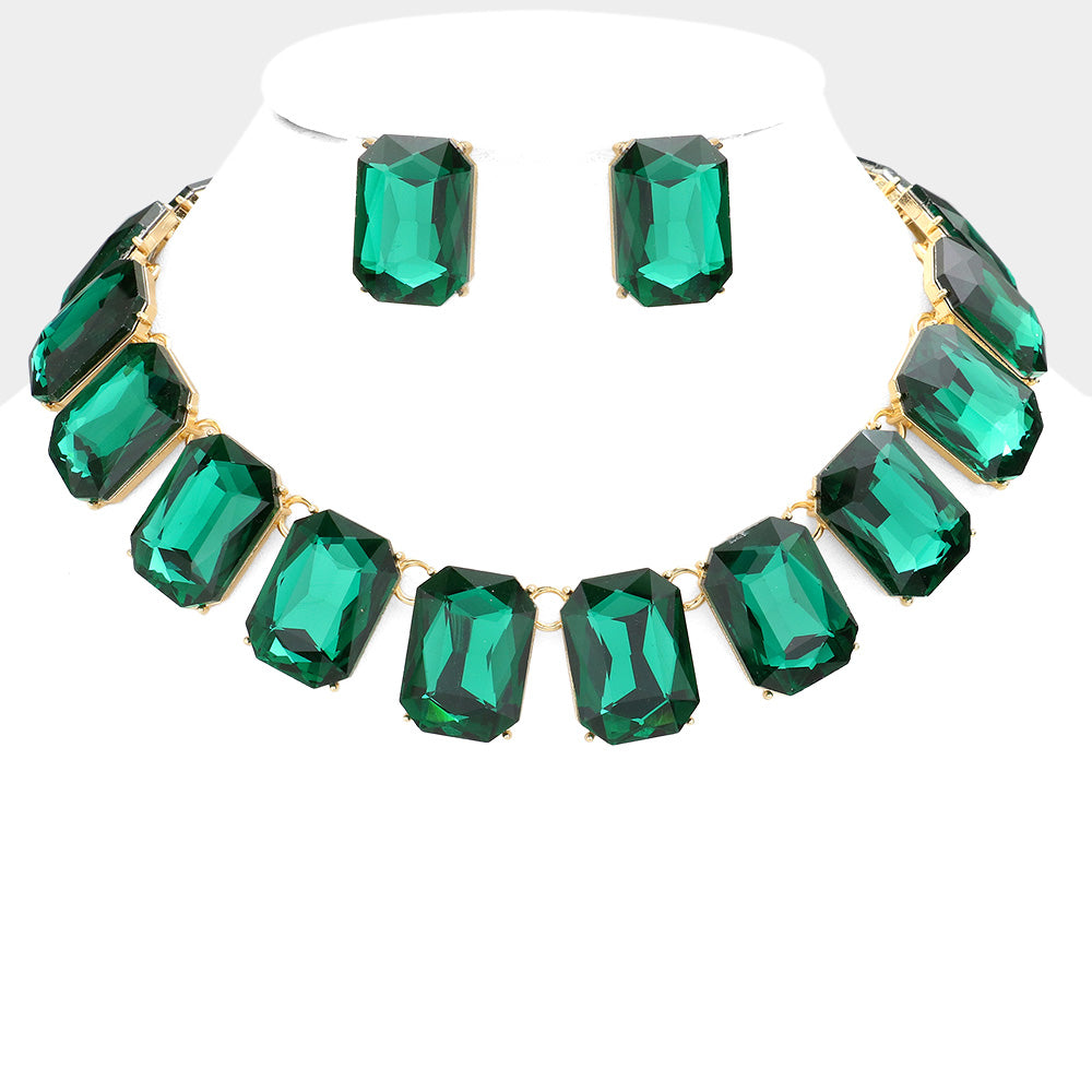 Emerald Crystal Emerald Cut Stone Link Statement Necklace   | Homecoming Jewelry