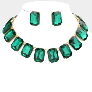 Emerald Crystal Emerald Cut Stone Link Statement Necklace   | Homecoming Jewelry