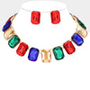 Multi-Color Crystal Emerald Cut Stone Link Statement Necklace | Homecoming Jewelry