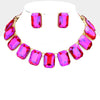 Purple AB Crystal Emerald Cut Stone Link Statement Necklace | Homecoming Jewelry