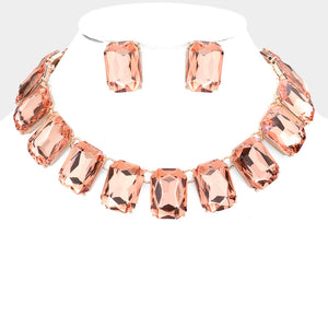 Peach Crystal Emerald Cut Stone Link Statement Necklace | Homecoming Jewelry