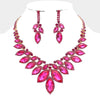 Fuchsia Marquise Stone Accented Pageant Necklace | Evening Necklace Set
