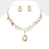 AB Marquise Stone Cluster Drop Teardrop Pageant Necklace Set on Gold | Prom Jewelry