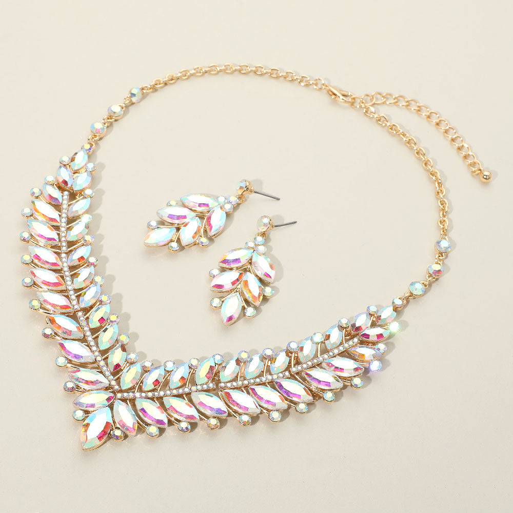 AB Marquise and AB Stone Evening Necklace Set on Gold | Statement Jewelry