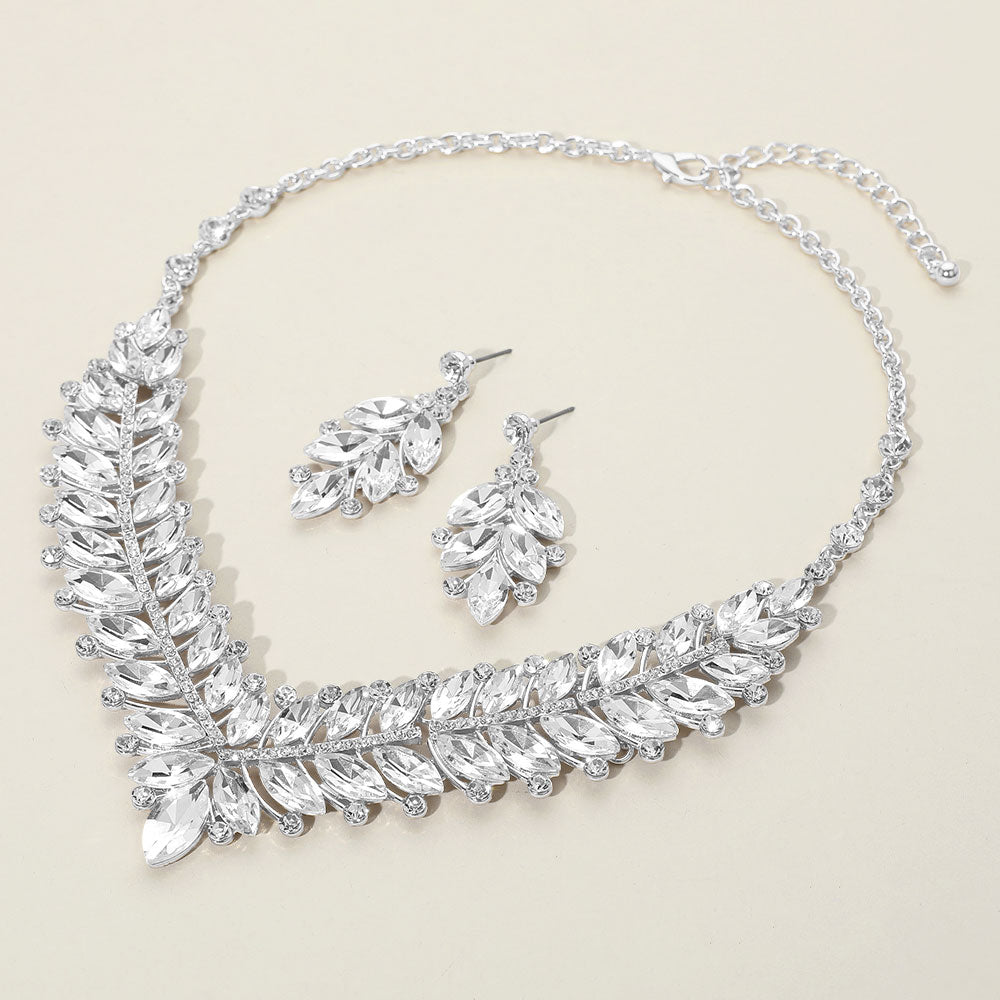 Clear Marquise and Round Stone Evening Necklace Set | Statement Jewelry