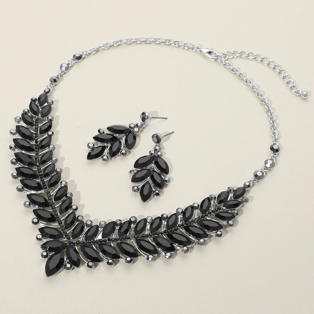 Black Marquise and AB Stone Evening Necklace Set | Statement Jewelry