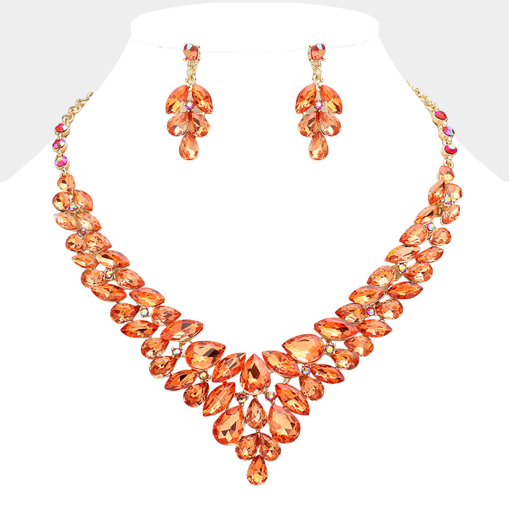 Orange Teardrop Cluster Evening Necklace | Costume Jewelry