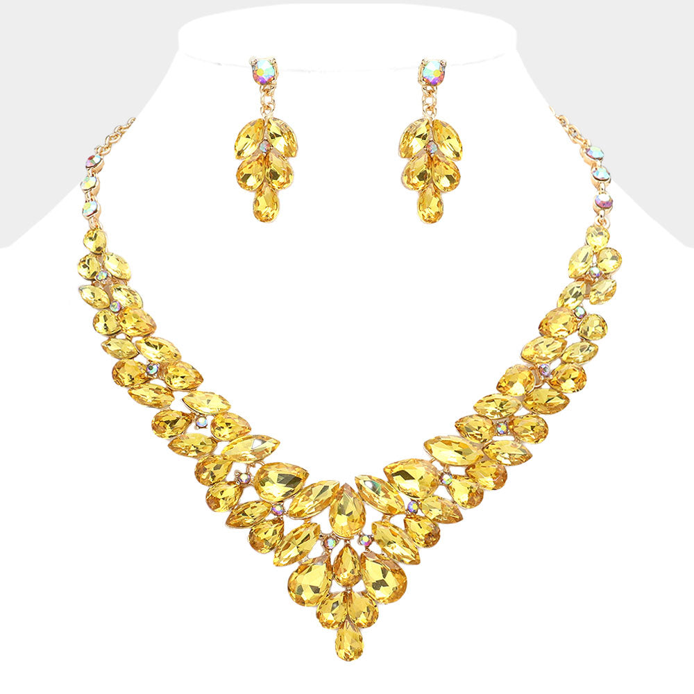 Yellow Teardrop Cluster Evening Necklace | Costume Jewelry 