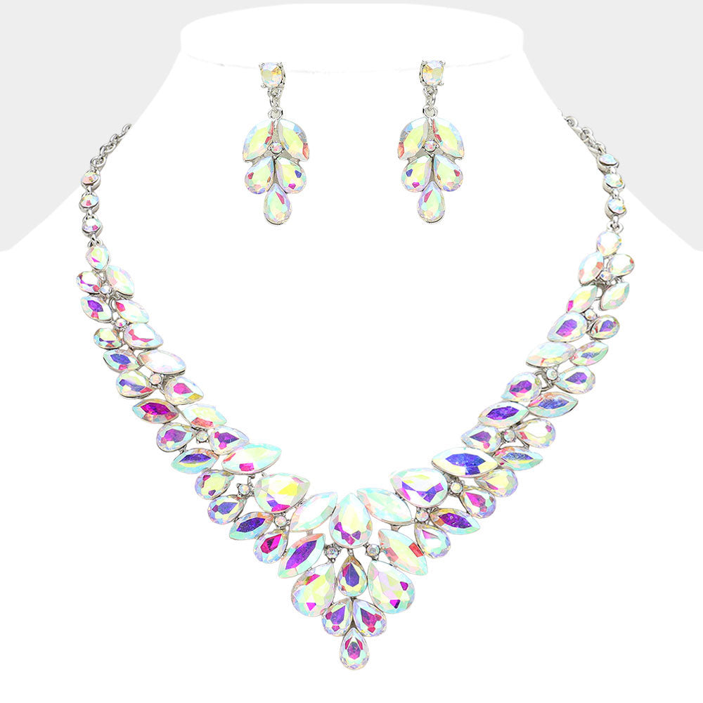 AB Teardrop Cluster Evening Necklace | Costume Jewelry