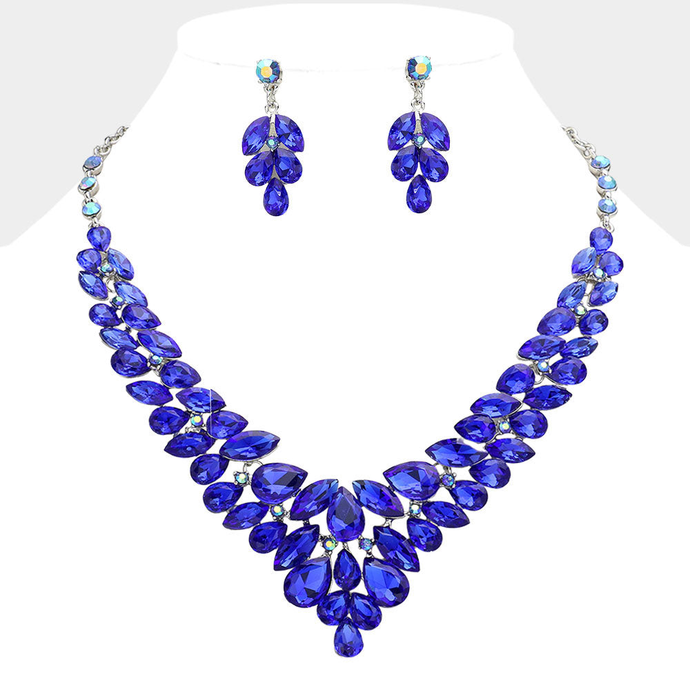 Sapphire Teardrop Cluster Evening Necklace | Costume Jewelry Sapphire Teardrop Cluster Evening Necklace | Costume Jewelry