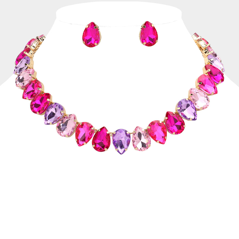 Multi Color Teardrop Prom Necklace | Pageant Necklace