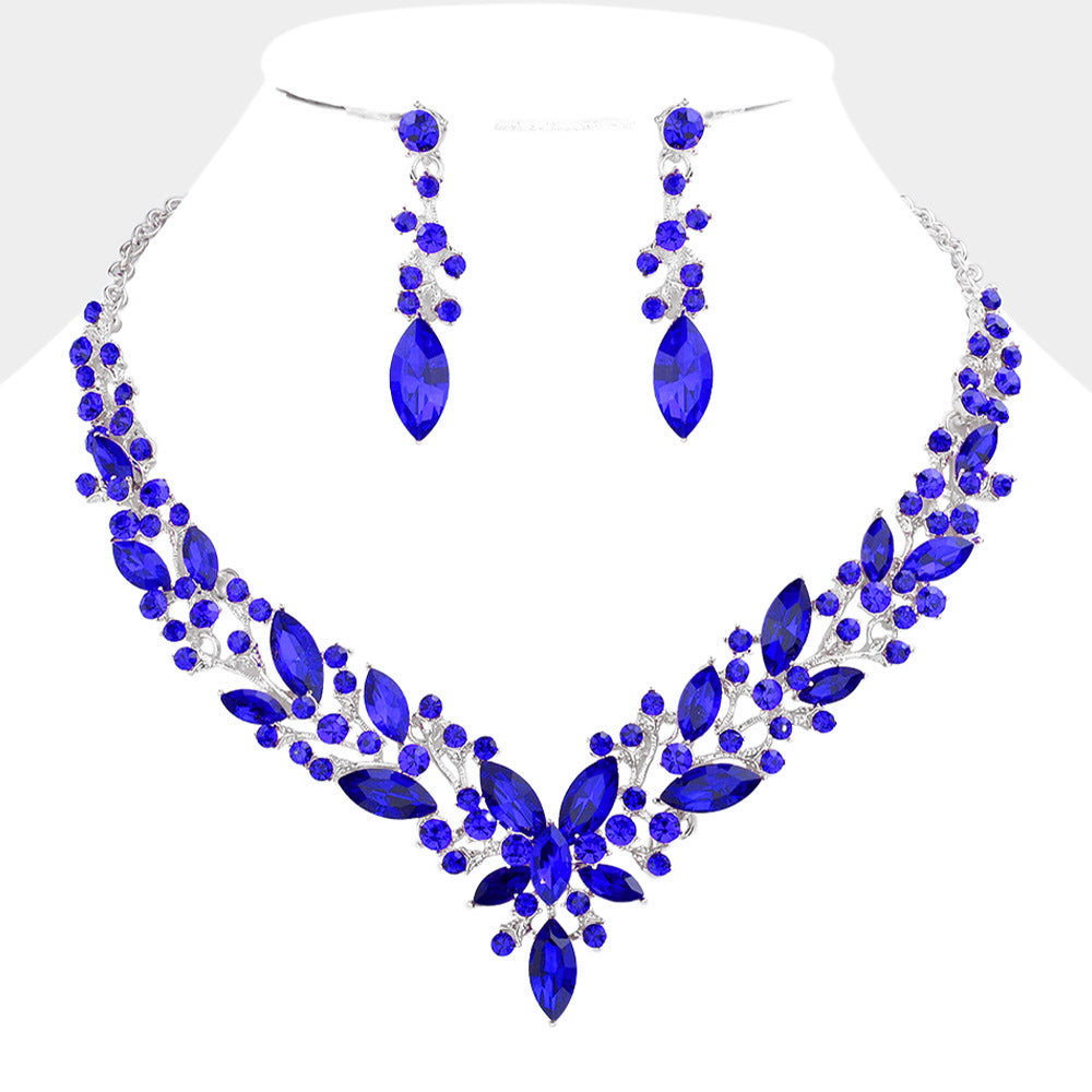 Sapphire Mixed Stone Pageant Earrings | Prom Necklace Set