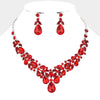 Red Multi Stone Leaf Cluster Pageant Necklace  | Evening Necklace Set