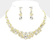 Gold Multi Stone Leaf Cluster Prom Necklace | Evening Necklace