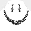 Black Multi Stone Leaf Cluster Prom Necklace | Evening Necklace