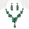 Emerald Crystal Floral Teardrop Accented Pageant Necklace Set | Prom Jewelry