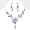 Lavender Crystal Floral Teardrop Accented Pageant Necklace Set  | Prom Jewelry