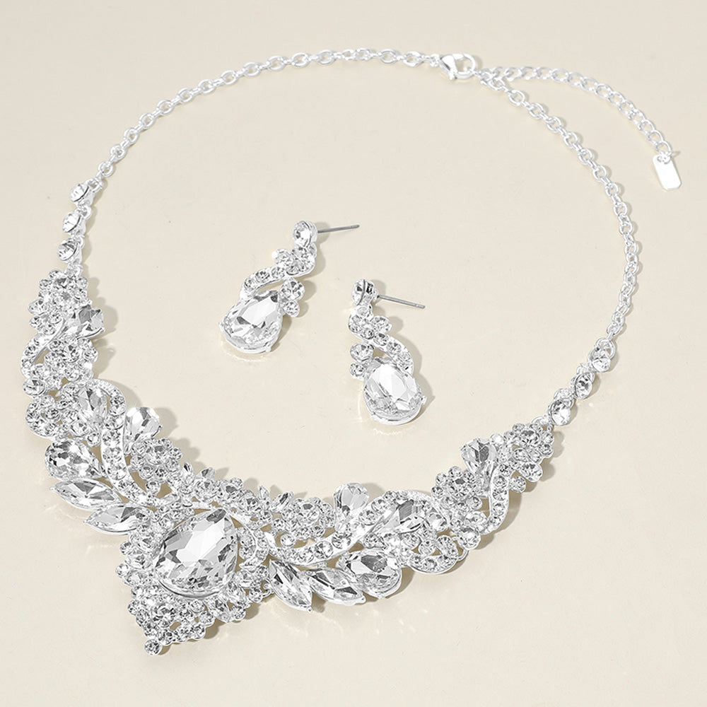 Crystal Teardrop and Marquise Mult Stone Embellished Evening Necklace Set | Evening Jewelry Set